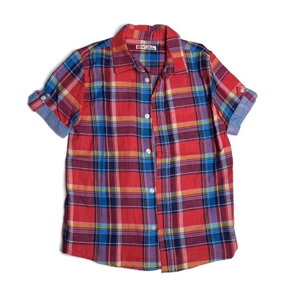 Dex boys 7-8Y plaid butterfly down‎ shirt